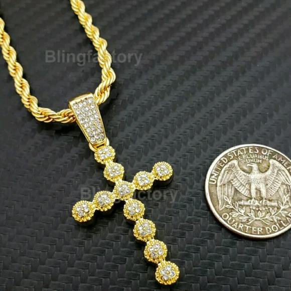 Hip Hop Iced out Bubble style Cross Pendant & 4mm - Picture 4 of 4